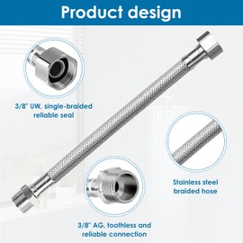 MOERAE 3/8 Inch Threaded Hose Set - 2 x 20 cm + 2 x 10 cm Stainless Steel, DVGW Certified for Tap & Fittings