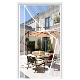 MAGZO Magnetic Screen Door White 34'' x 82'', Reversible Left Right Side Opening, Upgraded Polyester Scratch-Proof, Mesh Net for Sliding Glass/Single/Patio/French Doors with Adhesive-Hook&Loop to Hang