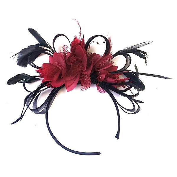 Caprilite Fashion Black and Burgundy Fascinator Headband Wedding Royal Ascot Races Ladies
