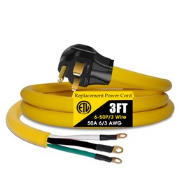 3 Prong Replacement Power Cord Compatible with NEMA 6-50p 50 Amp 250v Welder Extension Cable with Open End for Welder Dryer Garage Heater Generator, ETL Listed(3FT)
