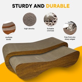 Viraagyiyou 2 in 1 Cat Scratcher Lounge, Premium Cat Scratching Board, Cat Scratcher Set, Scratch-Resistant Cat Scratching Post Large (27.5L X 9H in.) and Small (24.5L X 6H in.), Corrugated Cardboard