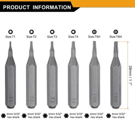 sourcing map 12pcs Torx Screwdriver Bit Set T1-T4/T5H/T6H 1/4" Hex Shank 28mm Length S2 Steel Magnetic Star 6 Point Head Screw Driver Drill Bit for Electric Manual Screwdrivers Precision Repair
