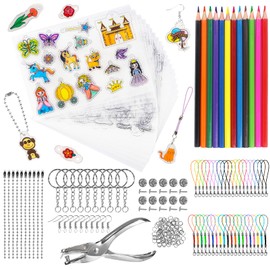 LUZOON Shrink Film 218 Pieces Shrink Film for Crafts Including A4 Shrink Film Set Key Chain, Clasp, Pencils, Hole Punch for Children, DIY Crafts