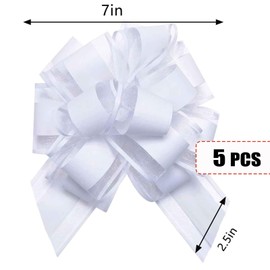 5 PCS Large Pull Bows Wrapping Pull Bow Ribbon，White Gift Wrap Bows for Gift Wrapping Baskets Wedding or Flower Decorations, Valentine's Day Birthday Gift Decorations