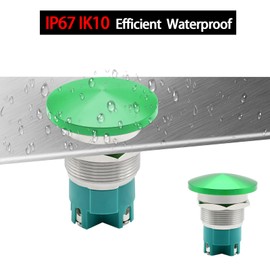 ZJWZJH (10 Amp) Push Button Switch Green 22mm Momentary Mushroom Head Waterproof IP66 DC 5V 12V 24V 120V 250VAC 2NO DPST Stainless Steel 7/8'' Hole