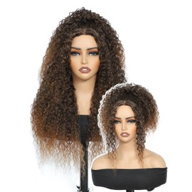 YKHJH 26 Inch Curly Synthetic Lace Front Wigs Pre Plucked Protein Fiber Kinky Curly 4x1 HD Lace Front Wigs Water Wave Hair Wear and Go Glueless Balayage Wigs (HL2/30)