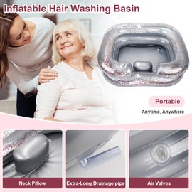 AirSwim Inflatable Hair Washing Basin, Portable Shampoo Bowl With Pillow and Drain Hose, Hair Washing Basin For Bedridden, Disabled, Injured, Perfect for Dreadlocks, Curly Hair, Thick Hair (Grey)