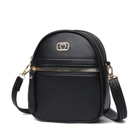 Bolsos Cruzados Pequeños para Mujer,Bolso Bandolera y Crossbody de Múltiples PU Ligero Bolsillos Bolsa de Hombro Correas Ajustables de Viaje (Negro)