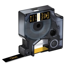 NineLeaf 1 Pack Gold on Black Label Tape Refill Compatible for Dymo D1 45024 1/2" 12mm x 23' 7m Tapes use in LabelManager PnP 160 260P 210D 280 360D 420P 450 450D ColorPop Label Maker