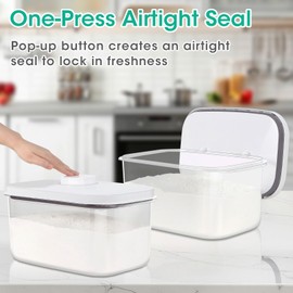 Large Bread Box with Easy-Carrying Handles for Kitchen Countertop, 6.5 Qt Rice Flour Container with Pop Up Lid & Hanging Hooks for Cleaner Use, Airtight Food Storage Bin for Kitchen Organization