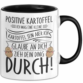 Positive Kartoffel Tasse Geschenk Motivation Kleines Geschenk Beste Freundin Kartoffel Glücksbringer Prüfung Geschenk Frauen (Schwarz)