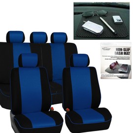 FH Group Automotive Car Seat Covers Edgy Piping Cover Cloth Full Set Blue Seat Covers, Airbag and Split Rear Universal Fit Interior Accessories for Cars Trucks and SUV with Car Accessories