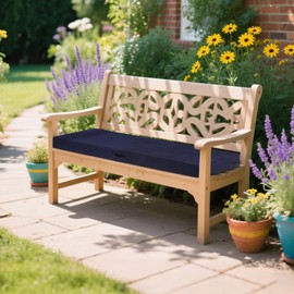 SHACOS Outdoor Bench Cushion 48 x 18 Inch Memory Foam Cushion Waterproof Fade Resistant Patio Furniture Cushions with Handle for Sofa and Chair, Navy