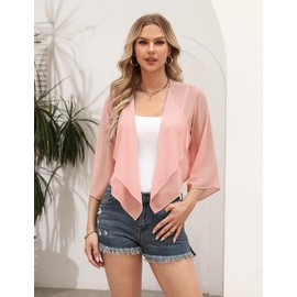 Aottori Women's Bolero Chiffon Bolero Jacket Elegant Summer Cardigan Short Lightweight Shoulder Jacket Festive Shrug Transparent Bed Jacket with 3/4 Sleeves, antique pink