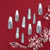 Christmas Press on Nails Coffin Long Length, 24Pcs Glitter Silver