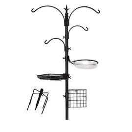 Ashman Deluxe Premium Bird Feeding Station, 22" Wide x 91" Tall with 5 Prong Base, Top Hook, Two Small Arms and Water Dish Bird Feeder Stand (Pack of 1)