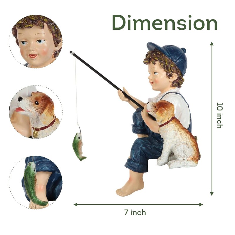 Lily's Home 10-Inch Fishing Boy and Dog Statue - Resin