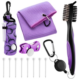 Liliful 12 Pcs Golf Accessories Kit, Include Golf Tees Towel Ball Bag with Hook Cleaner Brush Divot Tool with Magnetic Ball Marker for Women Man Gifts(Purple)