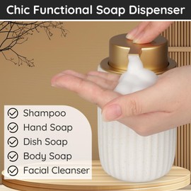 Segbeauty Ceramic Foaming Soap Dispenser, 2pcs 10.8oz Foam Hand Soap Dispenser for Countertop, 320ml Empty Refillable Shampoo Shower Dish Wash Dispensing Bottle, Body Wash Bottle with Foaming Pump