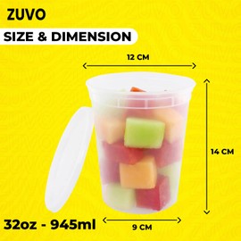 Zuvo Plastic Soup Containers with Lids - 32 OZ (24 Pack) - Perfect Round Plastic Food Storage Containers for Soup - Reusable, Leakproof Tubs,