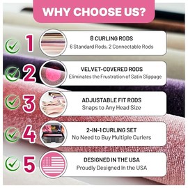 13 en 1 Rizos sin calor para la noche, 8 piezas de rulos para secado nocturno, rizadores de cabello sin calor para dormir, rulo rizador sin calor ajus