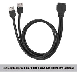 Zerone 19Pin/20Pin Female Header to Dual USB3.0 Desktop Front Motherboard Panel Mount Cable with Fixed Feet(0.6m)