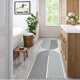 Lahome Rainbow Kitchen Runner Rug, Modern Carpet Runners for Hallway 6ft Non Slip Entryway Runner Rug, Boho Washable Runner Rug Non Shedding Rug Runner for Laundry Room Bathroom (2x6, Black/Blue)