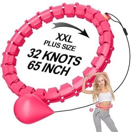 Plus Size Silent Weighted Hula Infinity Fitness Detachable Hoops 65-Inch 32 Knot  Smart Noiseless for Women 2-in-1 Waist and Home Workout Equipment - Color: 32K - Red
