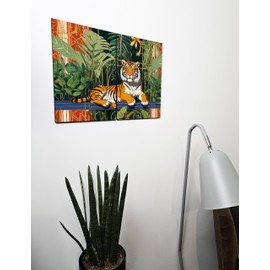 The Plum Penguin Regal Tiger Art Deco Style Wall Art - A4 Dual MDF Wood Panels with Gold Accents Canvas Alternative 40 x 30cm