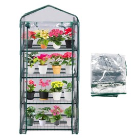 Purlyu 4 Tier Roll-Up Zipper Door Greenhouse Replacement Cover-27 x 19 x 64 Inch Clear PVC Plant Greenhouse Cover for Gardening Plants Cold Frost Protection Wind Rain Proof (Frame NOT Include)