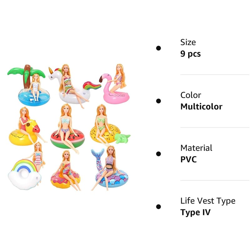 9 Pcs Pool Floaties Swim Accessories Set for Girl Dolls,