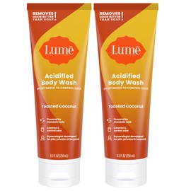 Lume Acidified Body Wash - 24 Hour Odor Control - Removes Odor Better than Soap - Moisturizing Formula - Formulated Without SLS or Parabens - OB/GYN Developed - 8.5 ounce (Pack of 2) (Toasted Coconut)