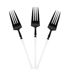 EcoQuality Black and White Disposable Plastic Salad Fork - Heavy Weight Black & White Cutlery, Disposable Utensils, Silverware - Weddings, Birthdays, Event Planning, Baby Showers, Anniversary (20)