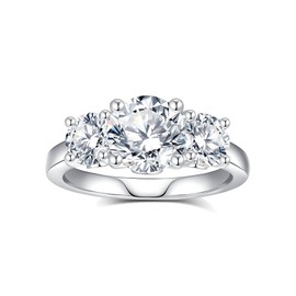 Moissanite Engagement Rings for Women, D Color VVS1 3.4cttw round cut three stone 18K White Gold Plated S925 Sterling Silver blue Moissanite promise anniversary Rings,Valentine's Day Gift (7)