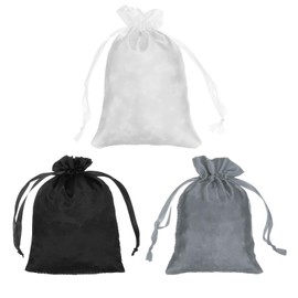 PATIKIL Satin Bags with Drawstring, 3 Pack 4x6 Inch Wedding Favor Bag Mini Gift Packaging Bags for Birthday Christmas Jewelry Party, Black, Gray, White