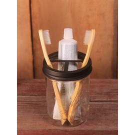 Jarmazing Products Mason Jar Toothbrush Holder Lid - Black - for Wide Mouth Jars - Made from Rust-Proof Stainless Steel