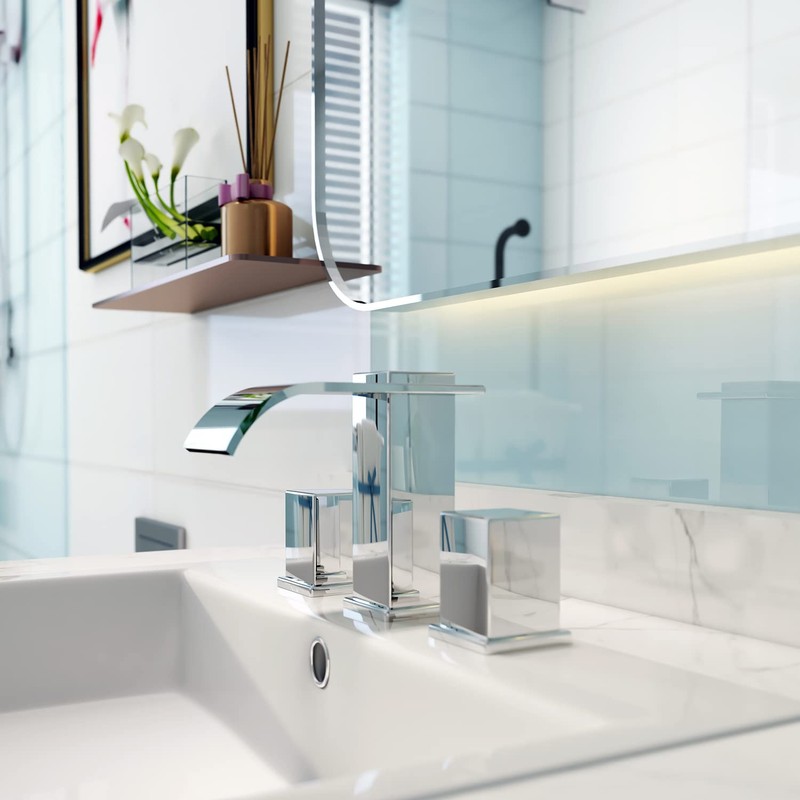 Luxury Brass Modern Widespread Waterfall Bathroom Sink Faucets with Copper