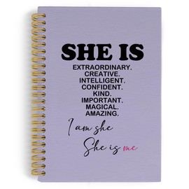 YLZlhb Purple Inspirational Spiral Notebook Journal, She Is Me Self Care Love Notebooks for Note Taking, Inspirational Positive Gifts for Women, Motivational Hardcover Spiral Journal 5.5x8.3 Inches