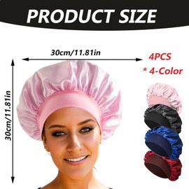 4 Pcs Hair Bonnet for Sleeping, Silk Bonnet for Sleeping Silk Hair Wrap for Sleeping, Satin Bonnet is Suitable for Long and Curly Hair with 4 Color（Burgundy Black Pink Navy Blue）