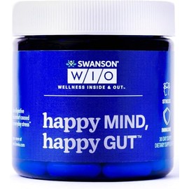 Swanson WIO Happy Mind, Happy Gut Stress Support, Digestive Support, Probiotics Promote Gut Microflora, Better, Cognitive Health, Wellness, 30 Veggie Capsules (30-Day Supply)