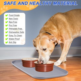 SMILOOL Silicone Pet Feeding Mat with Raised Edge for Food and Water, Dog Bowl Mats, Cat Bowls Placemat with High Lip for Floor Waterproof, Rubber Tray for Cats and Dogs 19 x 12 x0.7 Light Gray