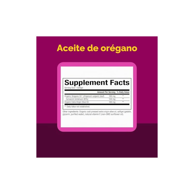 Organic Oil Of Oregano, 180 mg, 30 Softgels by Natural