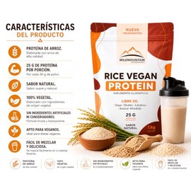 Wildmountain - Proteína Vegana de Arroz Integral | Suplemento Alimenticio Sin Azúcar, Sin gluten, Sin Lácteos, Sin OGM,1 Kg.