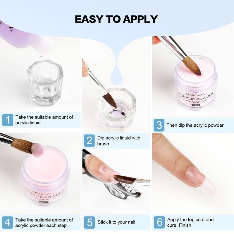 Morovan Acrylic Nail Kit: Clear Pink White Powder and Professional