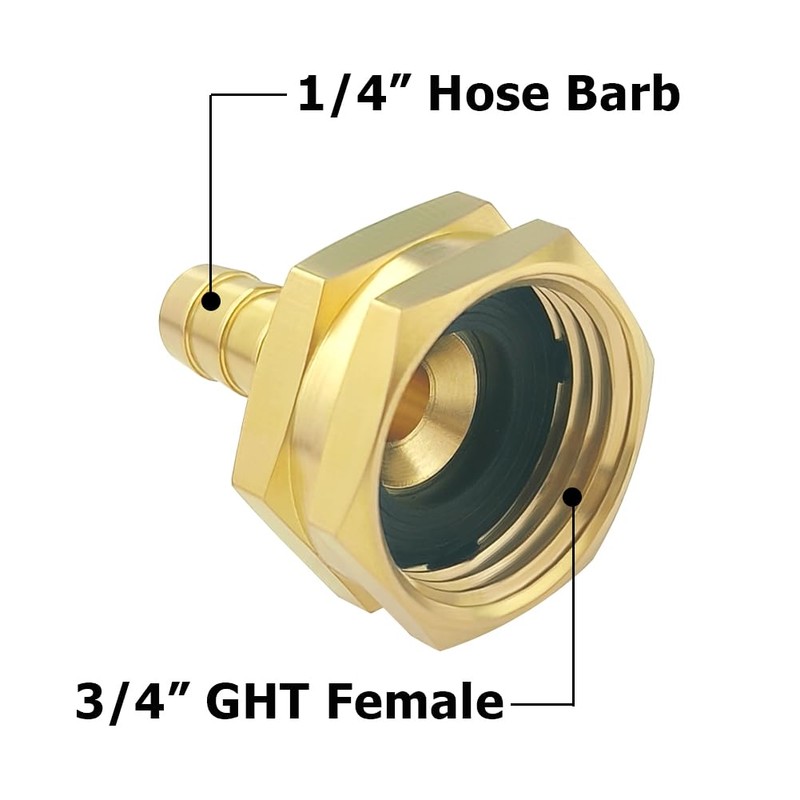 Hooshing 1/4" Barb x 3/4" GHT Female Garden Hose Adapter