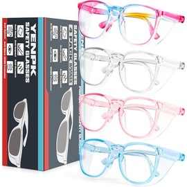 4 Pack Safety Glasses Goggles For Women Anti Fog, Cute Protective Eyewear for Nurses, ANSI Z87+ Anti-Blue Light - Colour: (Rainbow _Clear _Pink _Blue)
