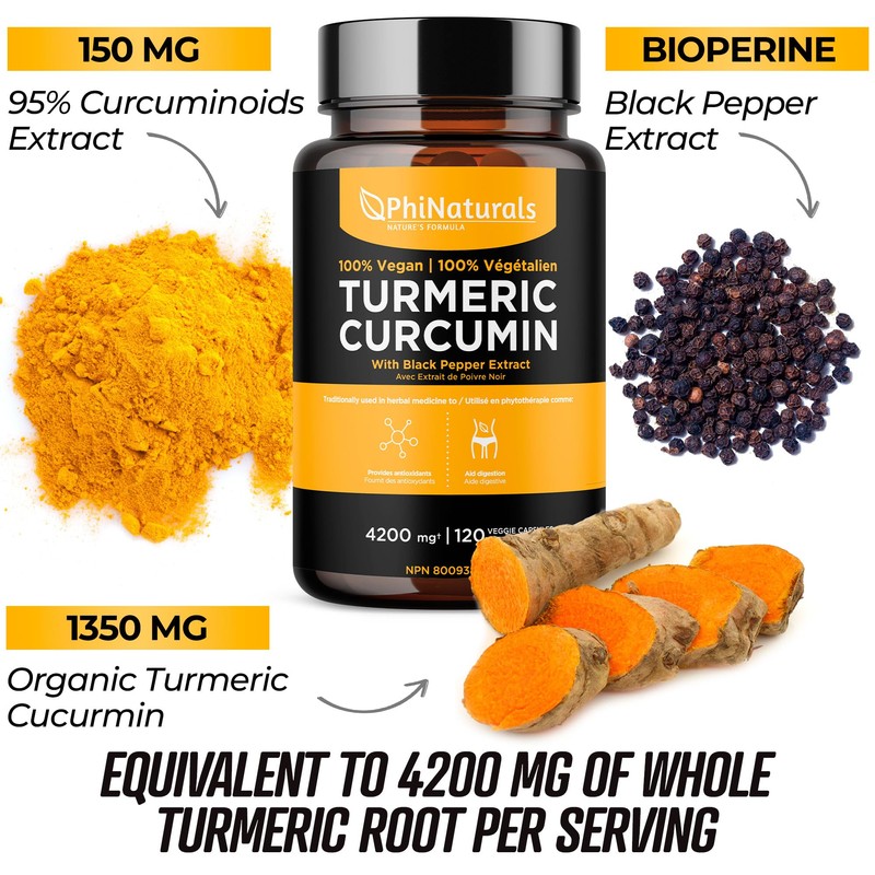 PhiNaturals Turmeric Curcumin with Black Pepper Extract - 500mg per