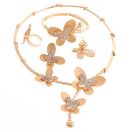 neXxtten New Gold Plated Metal Butterfly Necklace Bracelet Earring Set LBT174-GLD