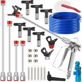 22PCS Airless Paint Sprayer Gun Kit, 3600PSI Spray Gun with 50FT Hose, 6 Reversible Spray Tips (211/313/415/515/517/623), 4 Extension Rods, Tip Guards, Filters, Fits for Indoor/Outdoor Painting