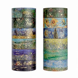Washi Tapes Set, Lychii 12 rollos Gold Stamping Masking Tapes, cinta decorativa de varios patrones para manualidades, manualidades, planificadores diarios, envoltura de regalos